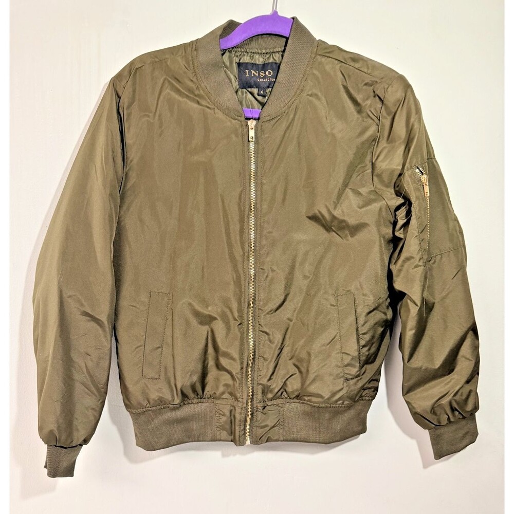 INSO Collection Quilted Bomber Jacket Womens XL Olive Green Zip NWT